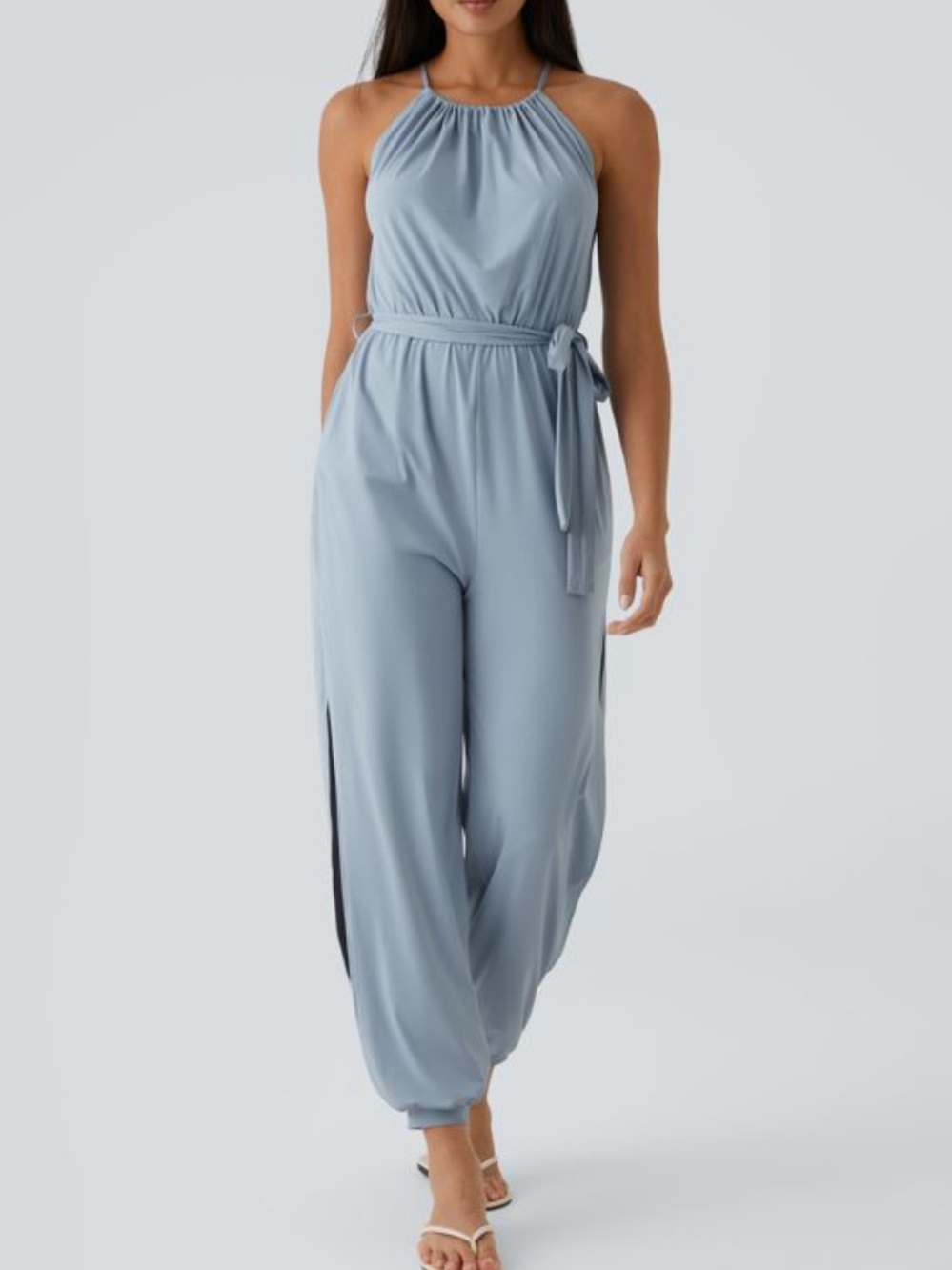 Halara Sleeveless Tie Back Belted Pocket Cut Out Cool Touch Jumpsuit-UPF50+ S